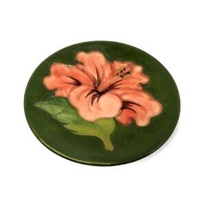 MOORCROFT England Hibiscus Pattern DISH Floral Green and Pink England Vintage